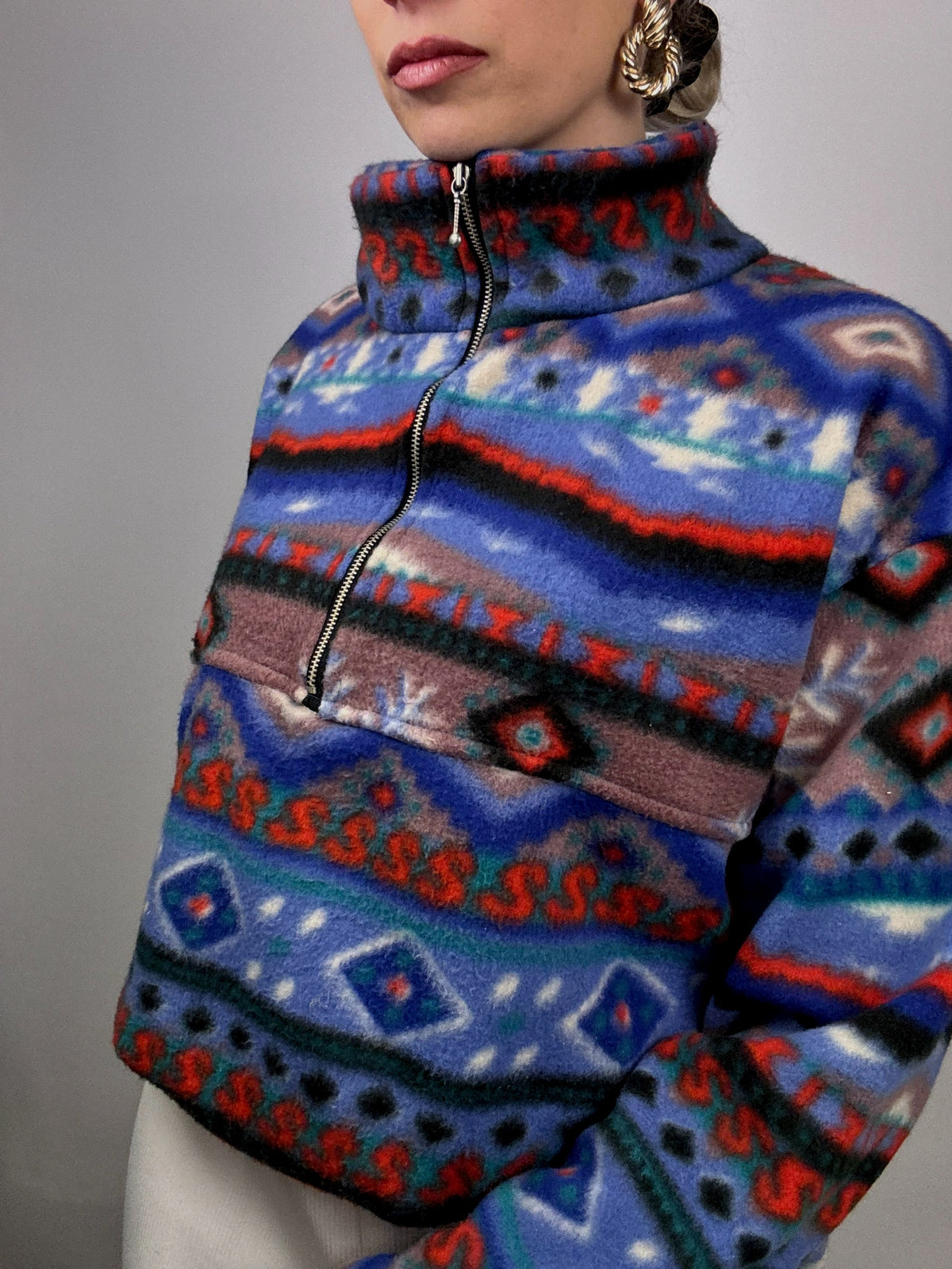 Soft thick vintage multicolor graphic fleece