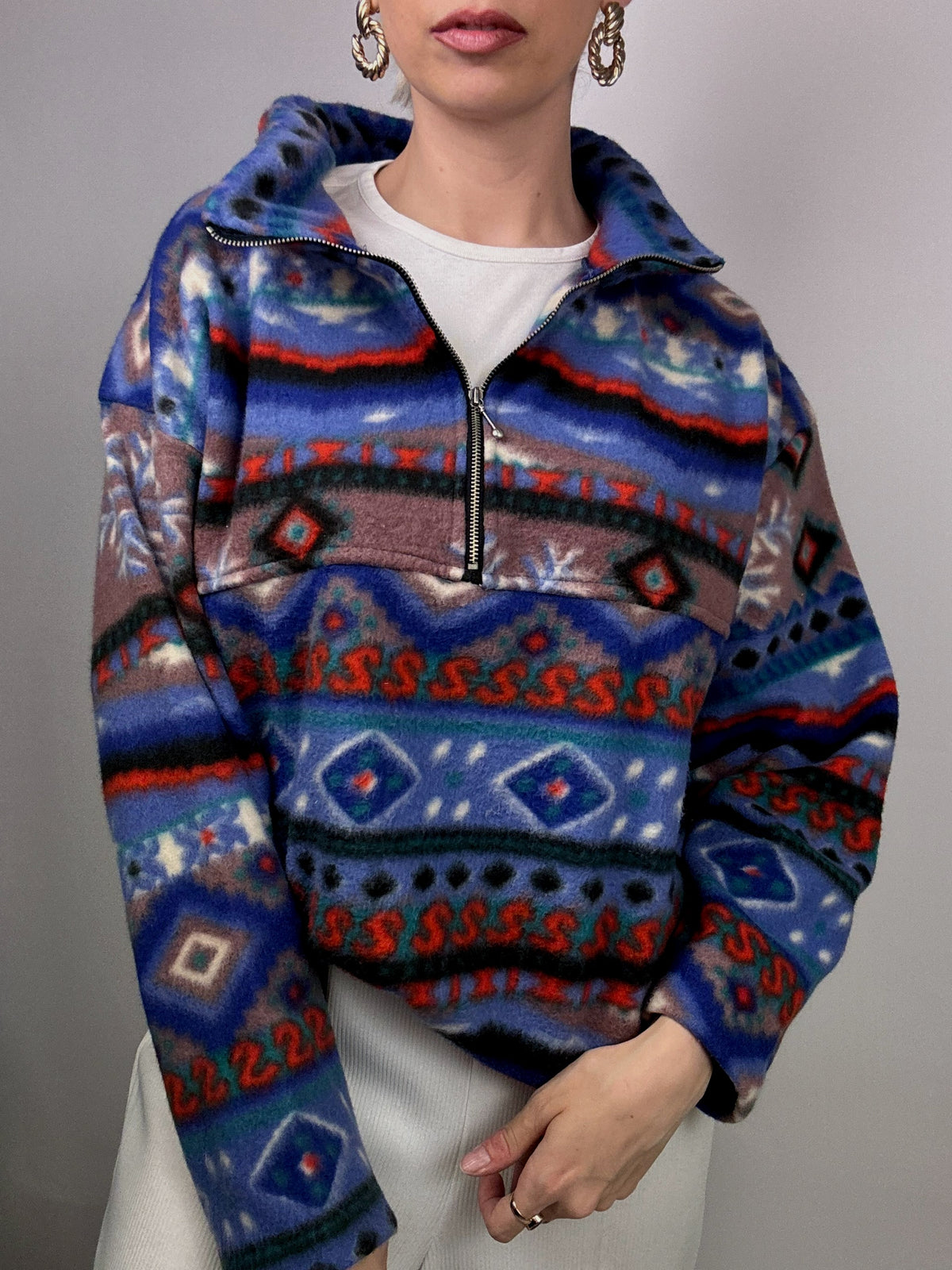 Soft thick vintage multicolor graphic fleece