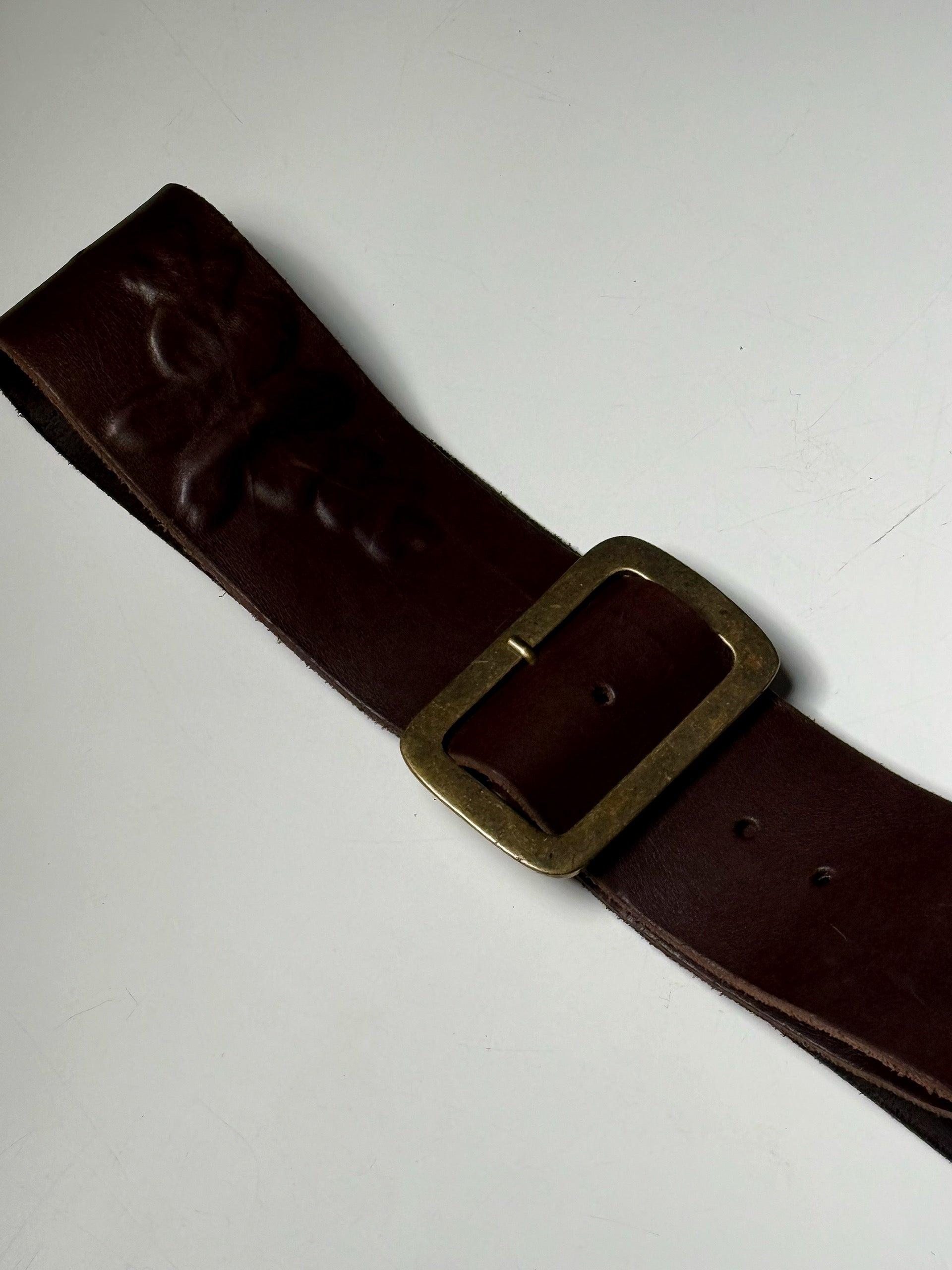Vintage brown embossed leather belt