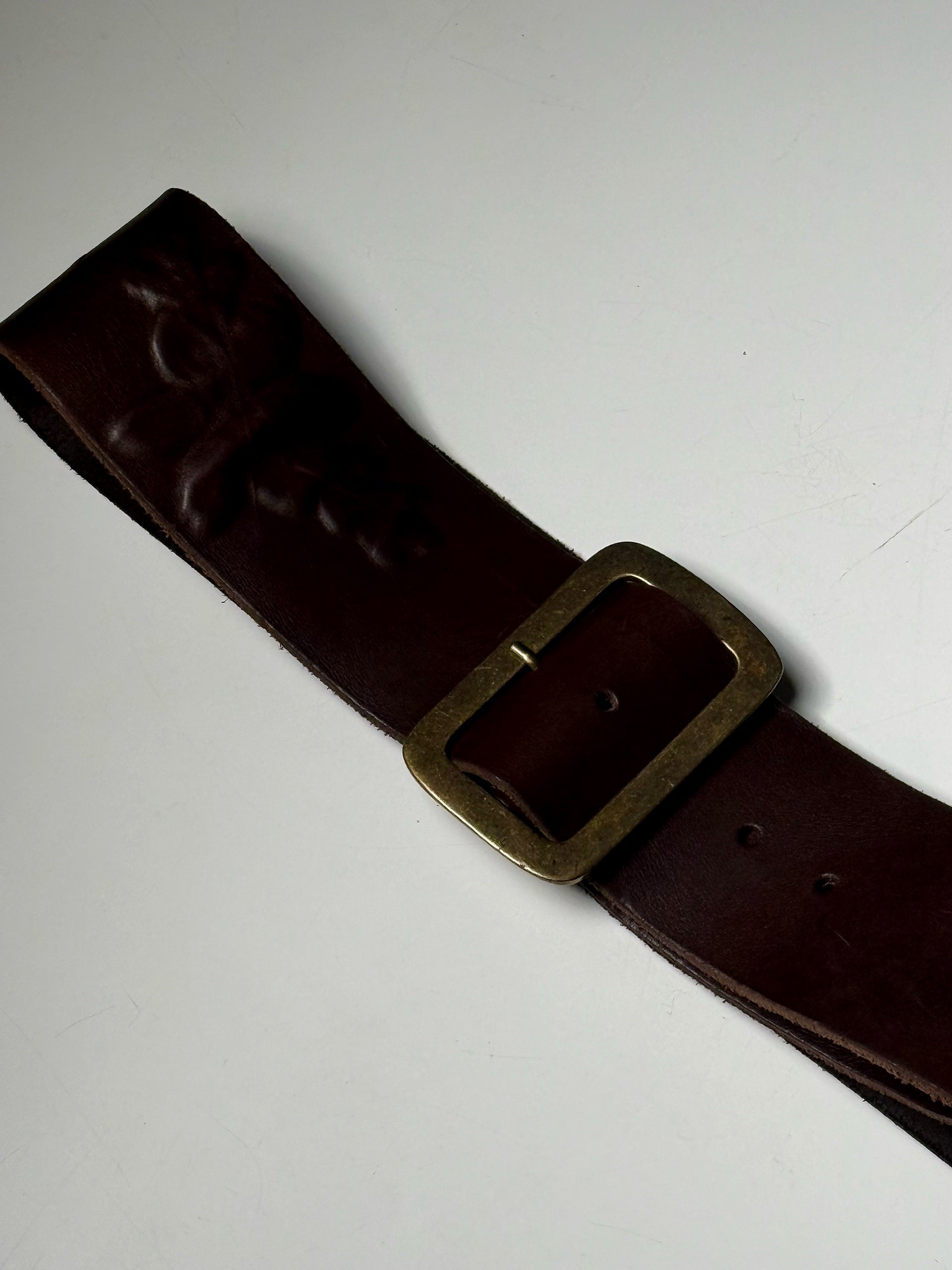 Vintage brown embossed leather belt