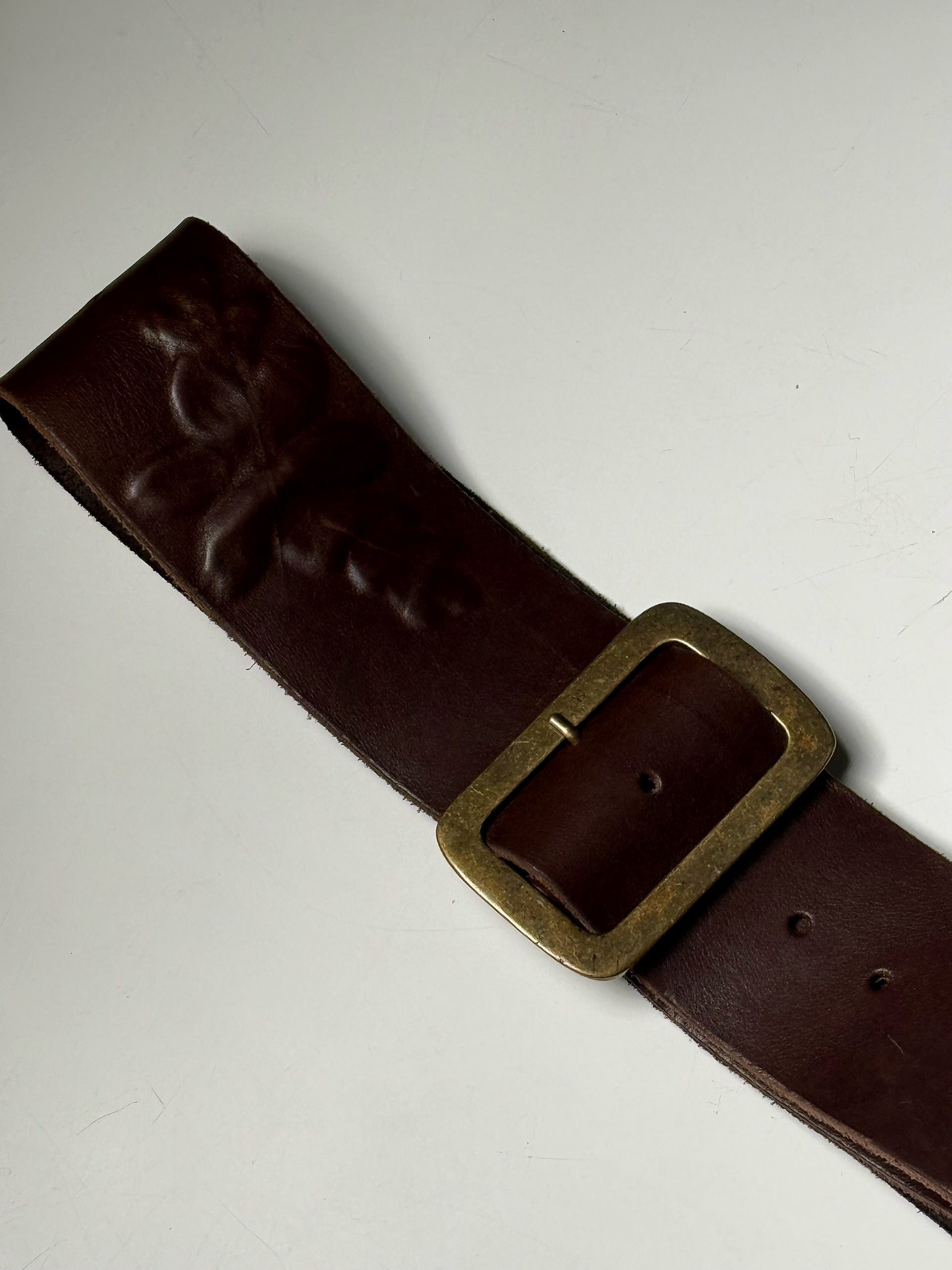 Vintage brown embossed leather belt