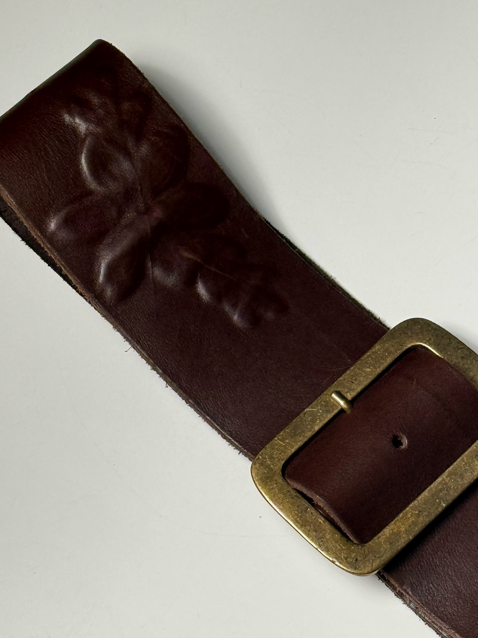 Vintage brown embossed leather belt