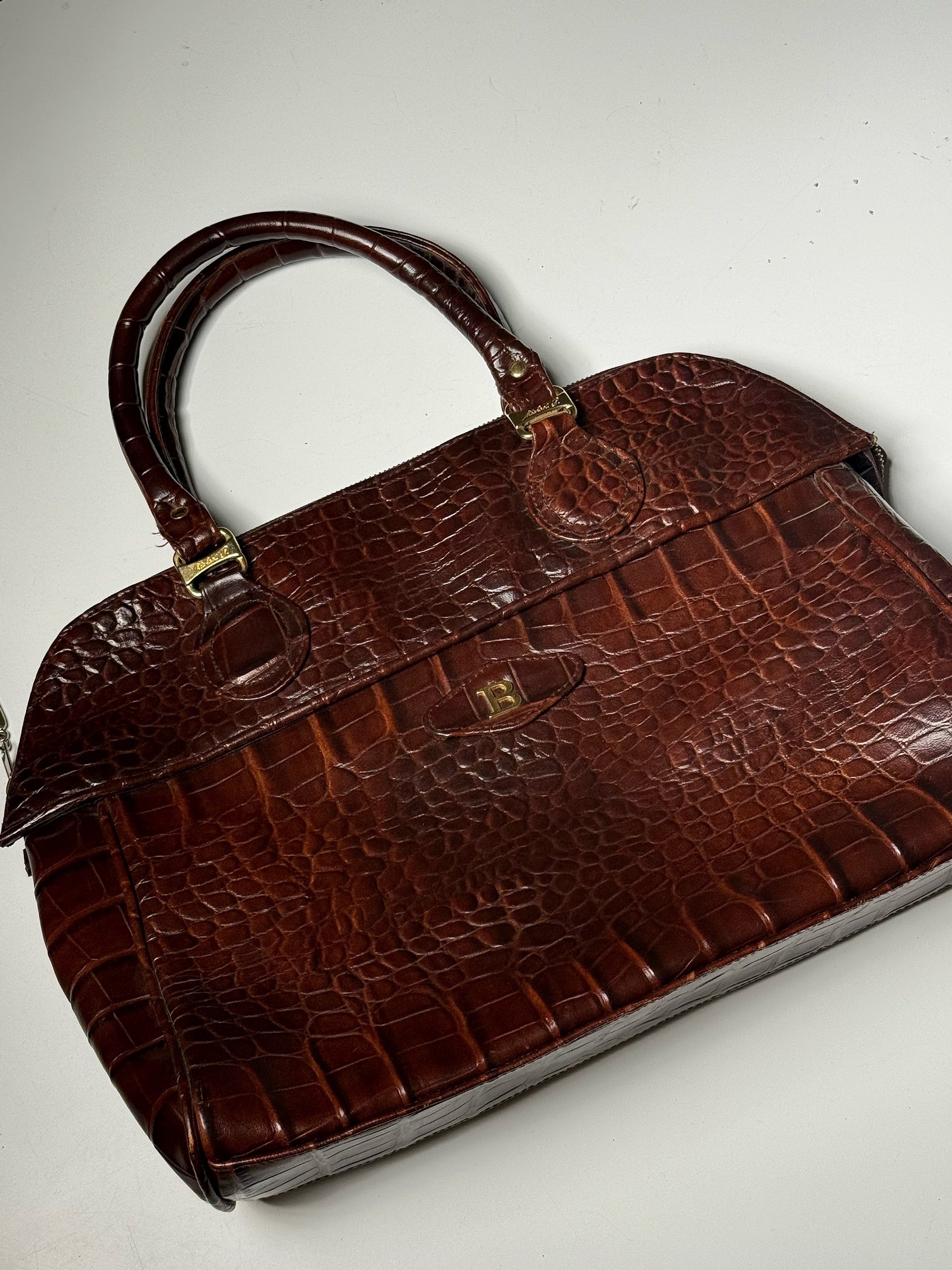 Große Vintage-Ledertasche mit Prägung