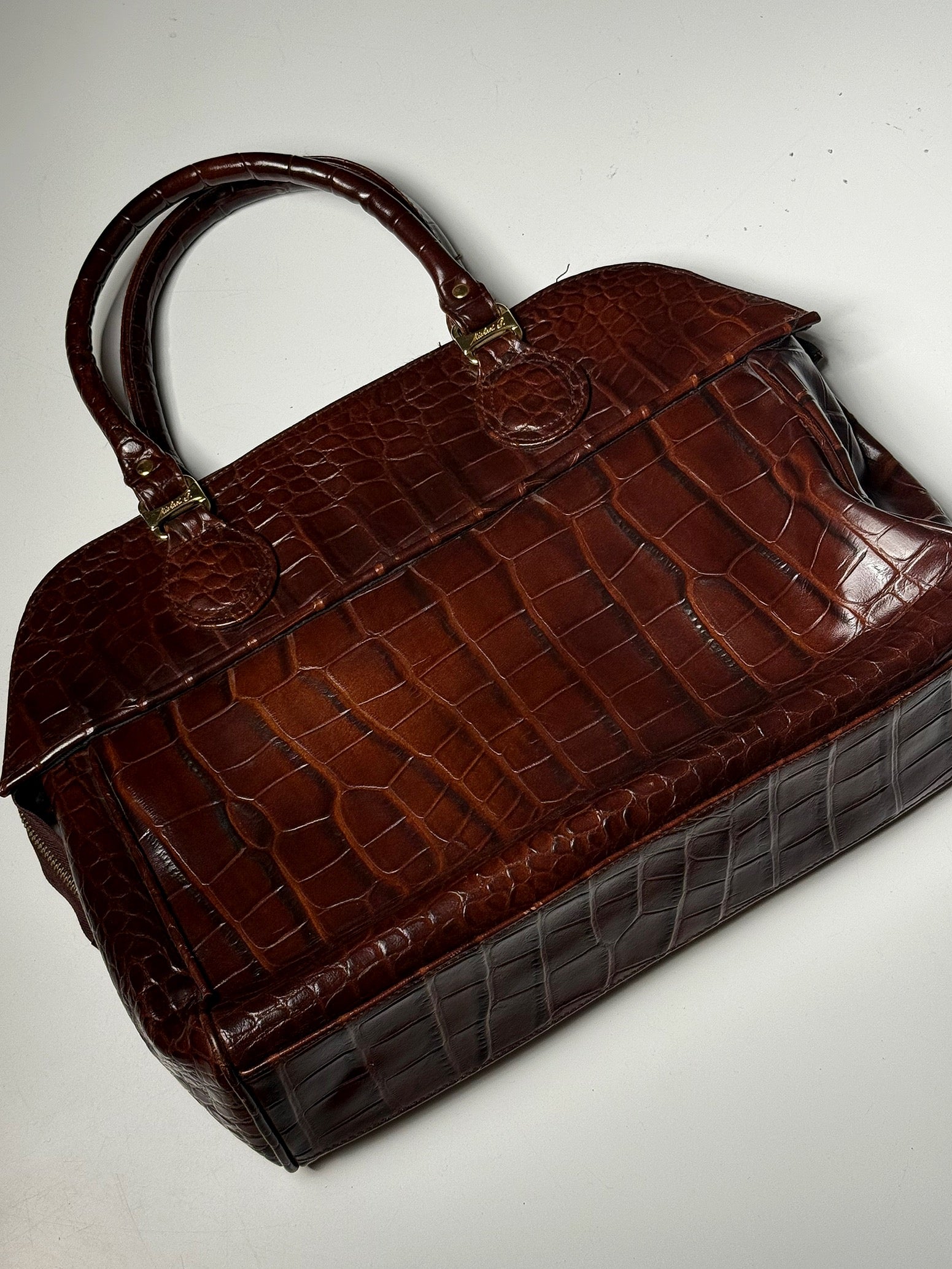 Große Vintage-Ledertasche mit Prägung