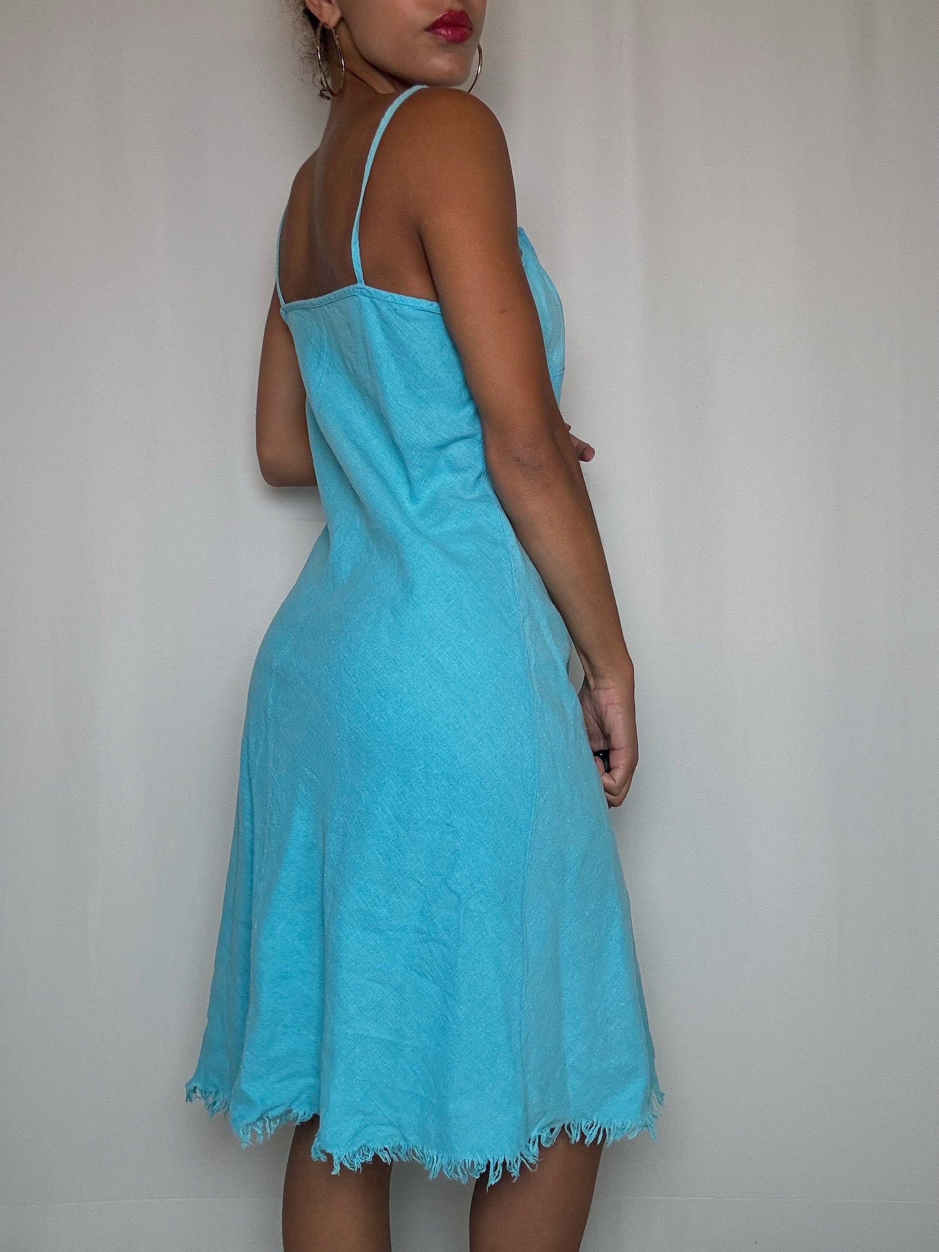 Robe en lin turquoise L vintage