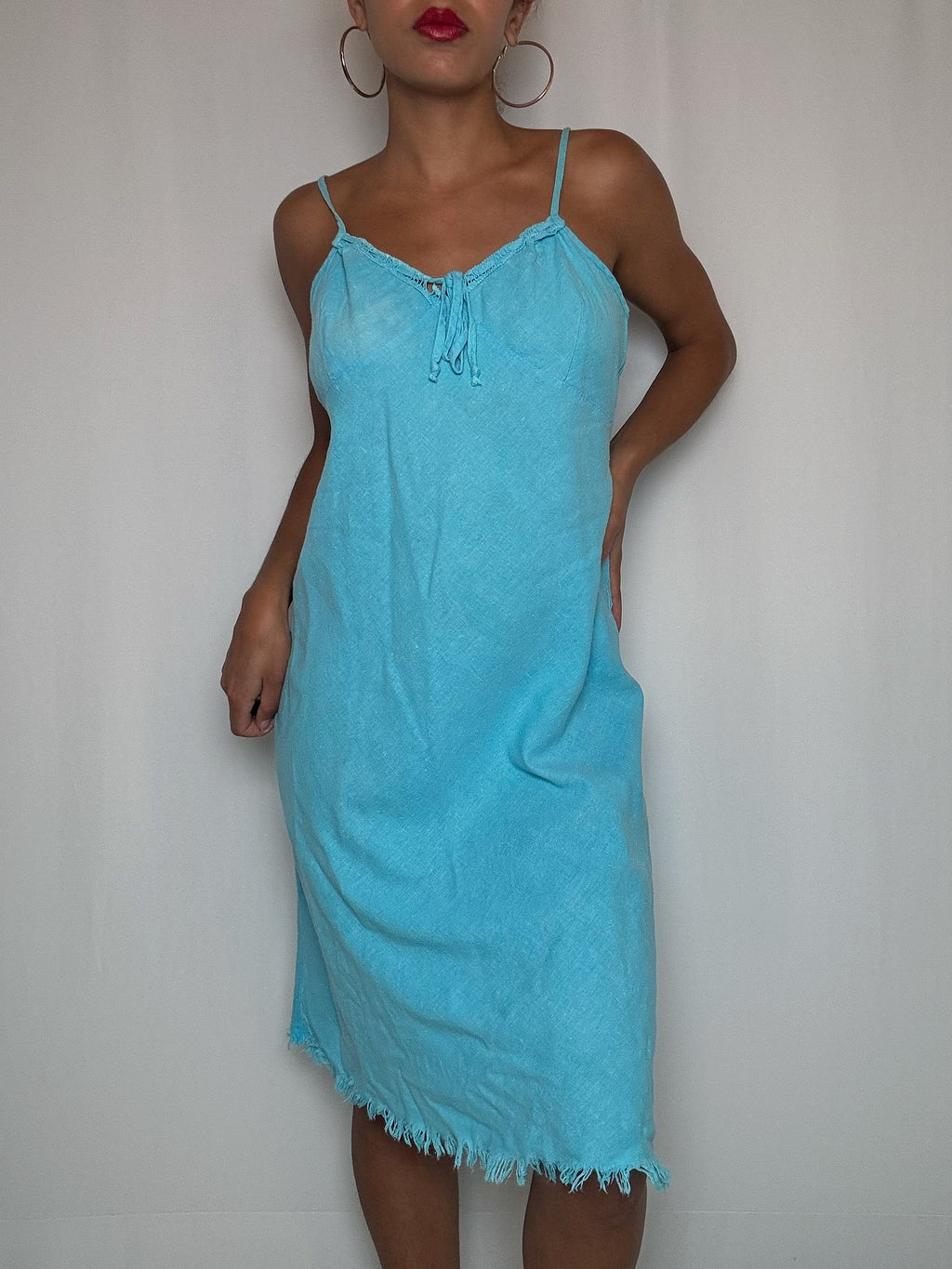 Robe en lin turquoise L vintage