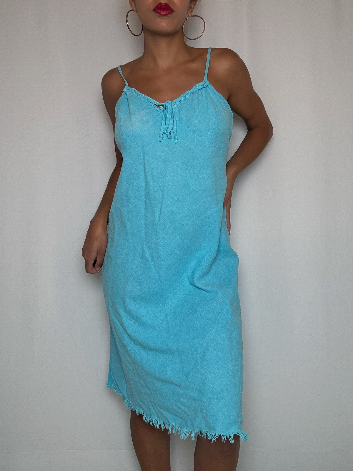 Robe en lin turquoise L vintage