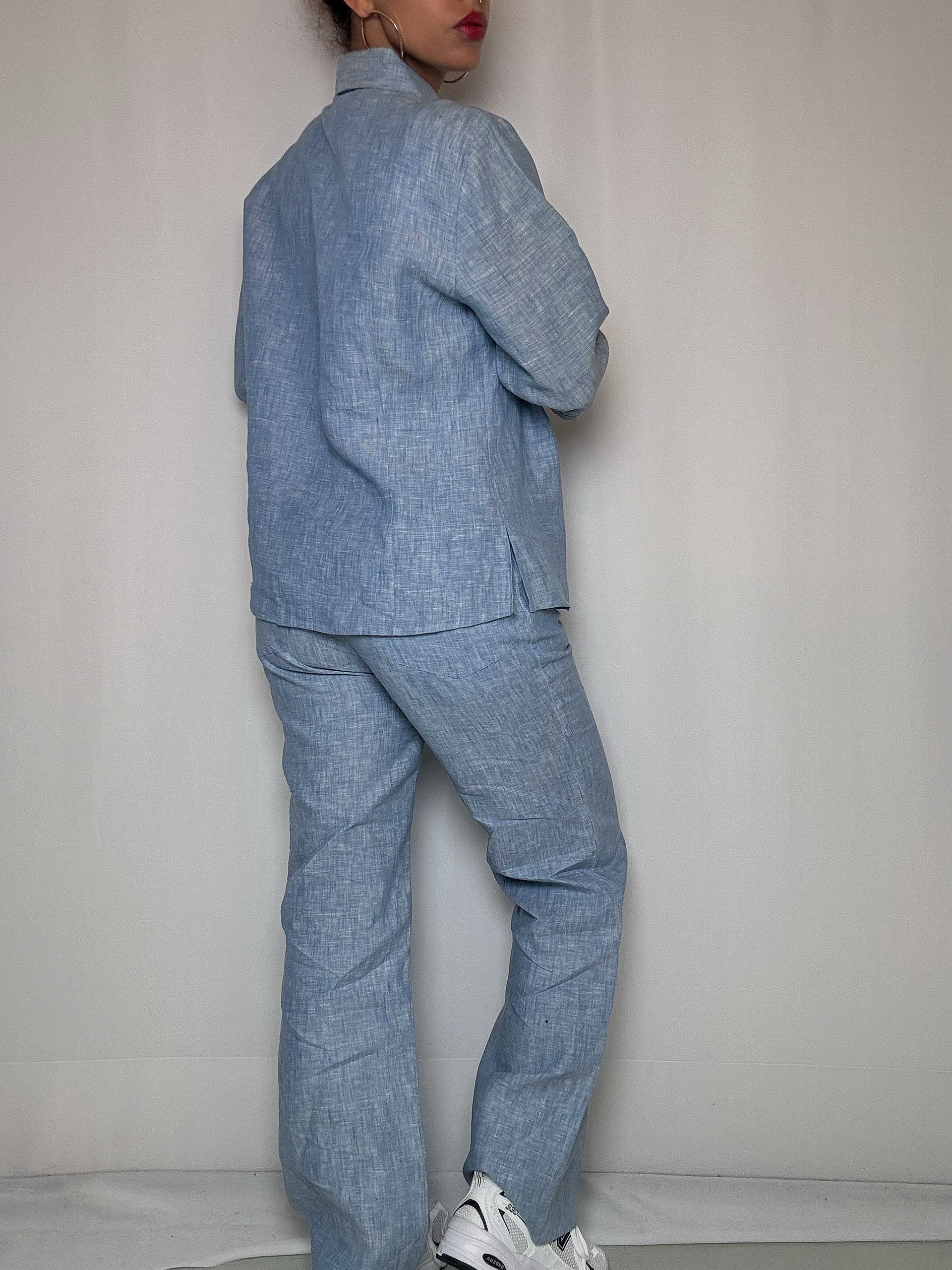 Ensemble en lin bleu S/M vintage