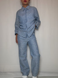 Ensemble en lin bleu S/M vintage