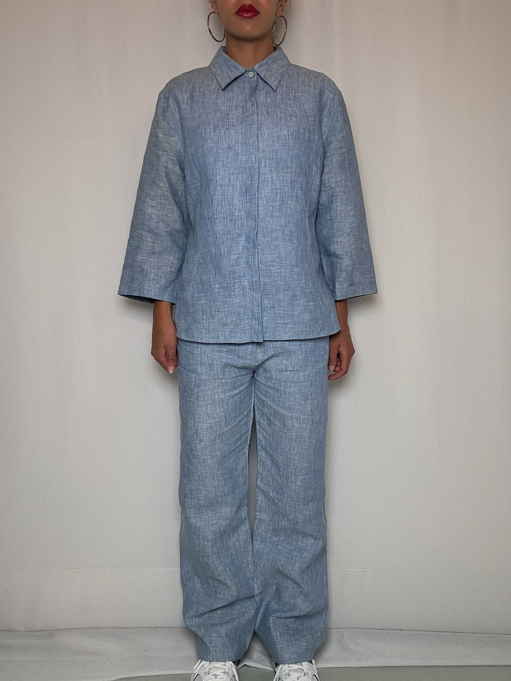 Ensemble en lin bleu S/M vintage