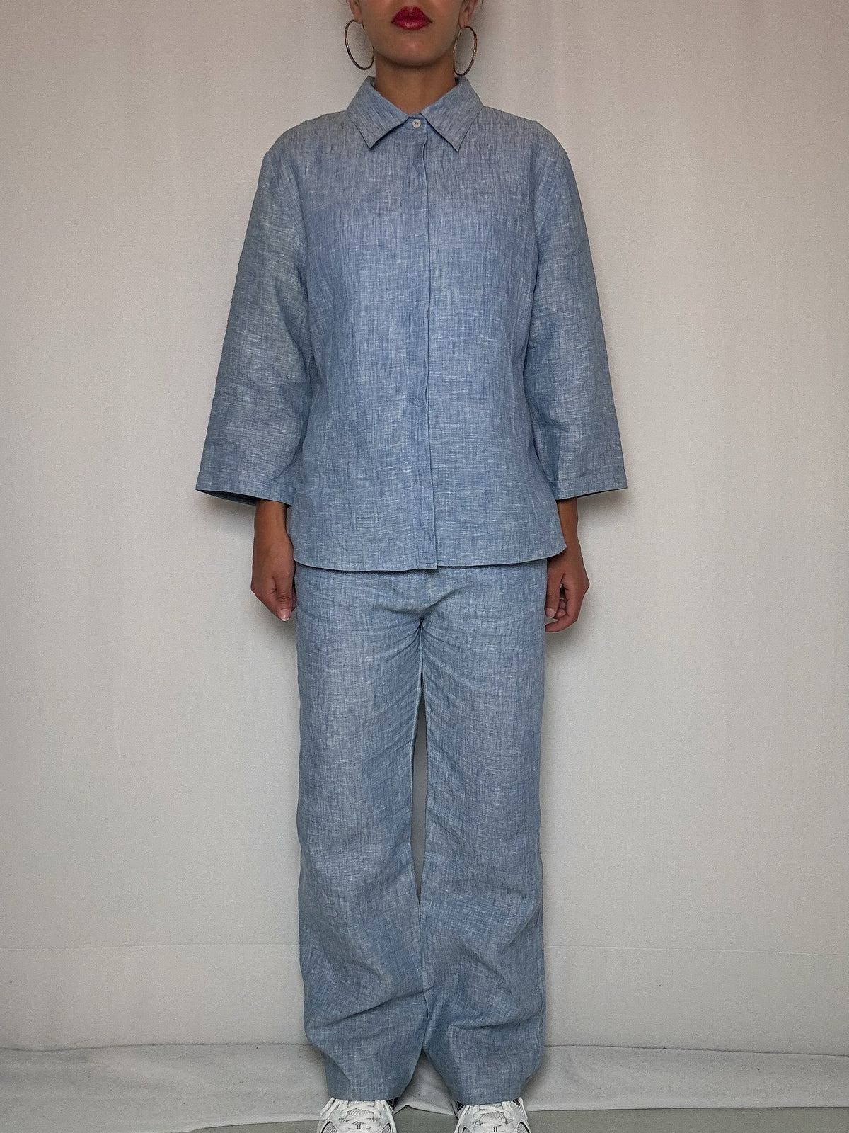 Ensemble en lin bleu S/M vintage