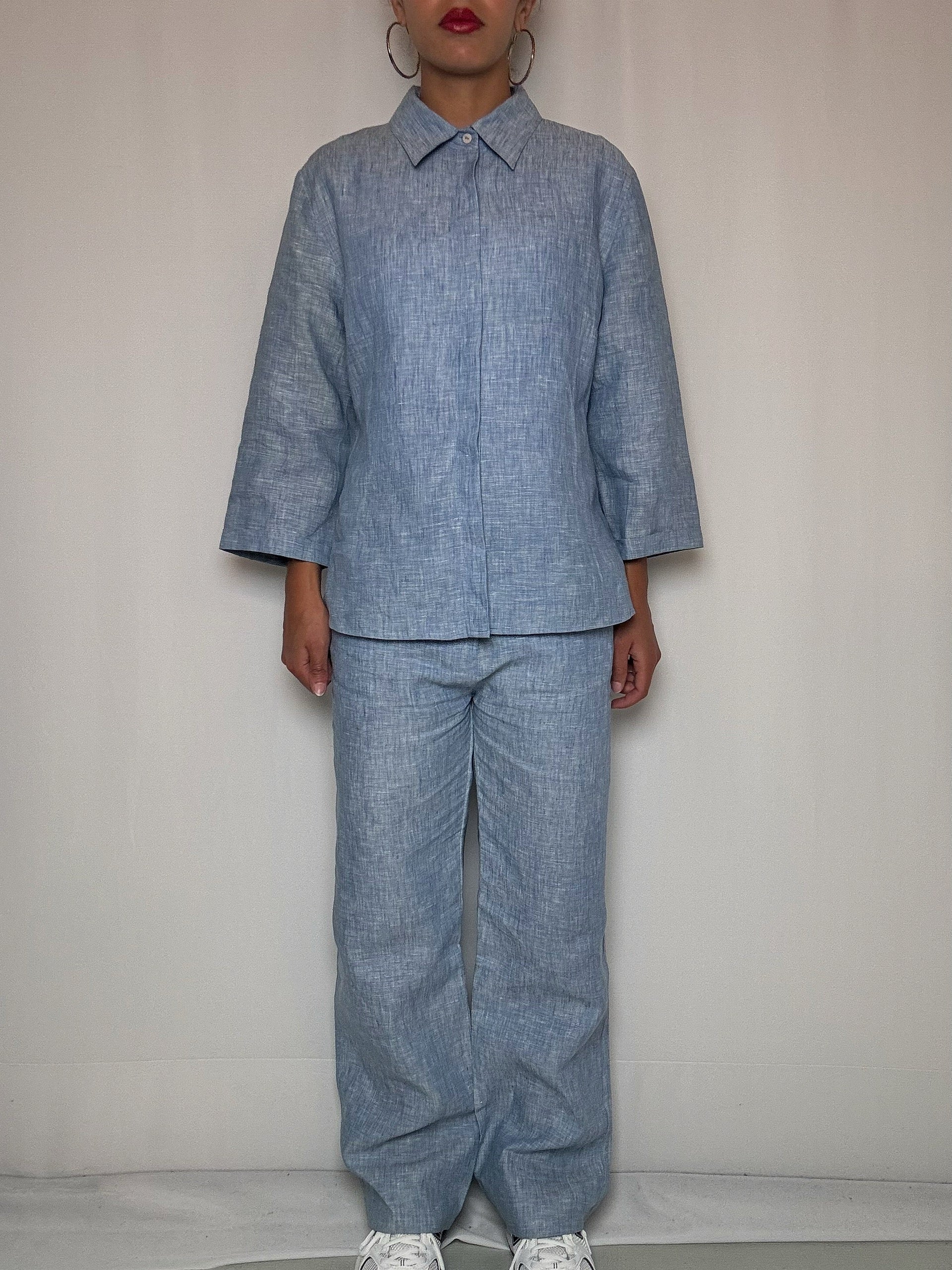 Ensemble en lin bleu S/M vintage