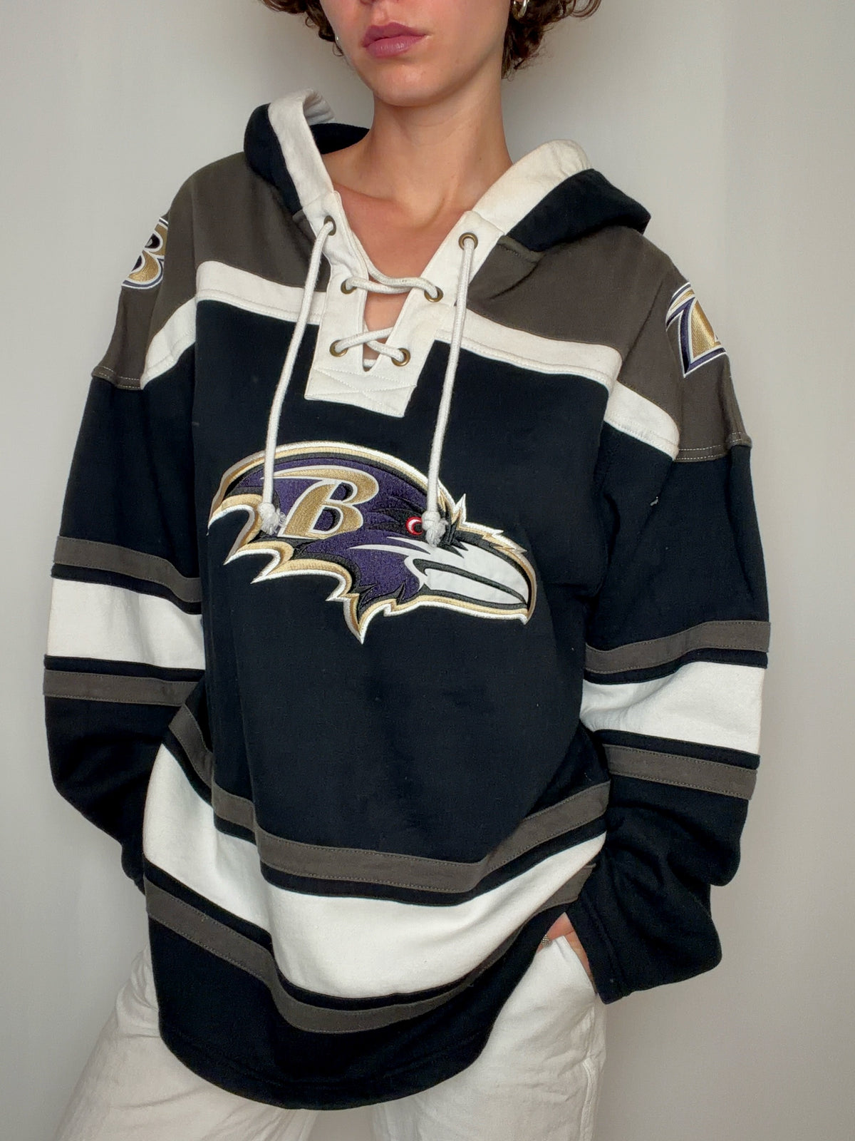 Sweat noir blanc de hockey XL vintage