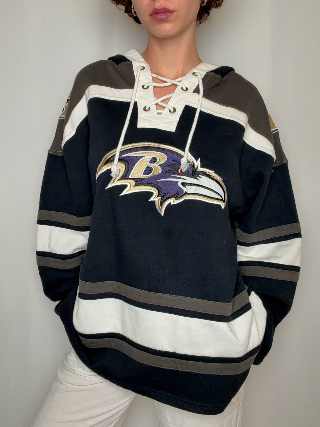 Sweat noir blanc de hockey XL vintage