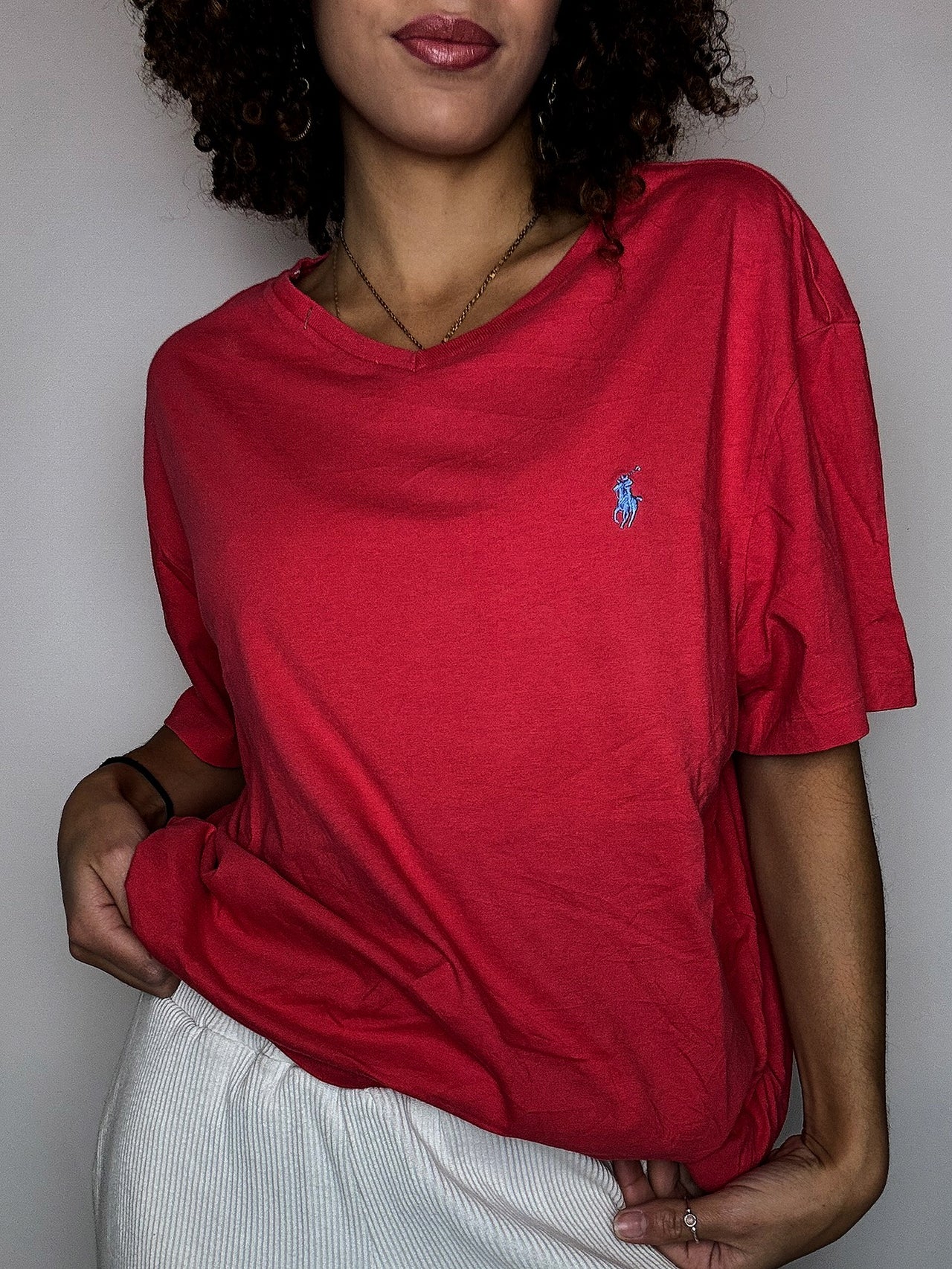 Tee shirt col V rouge RALPH LAUREN XL vintage