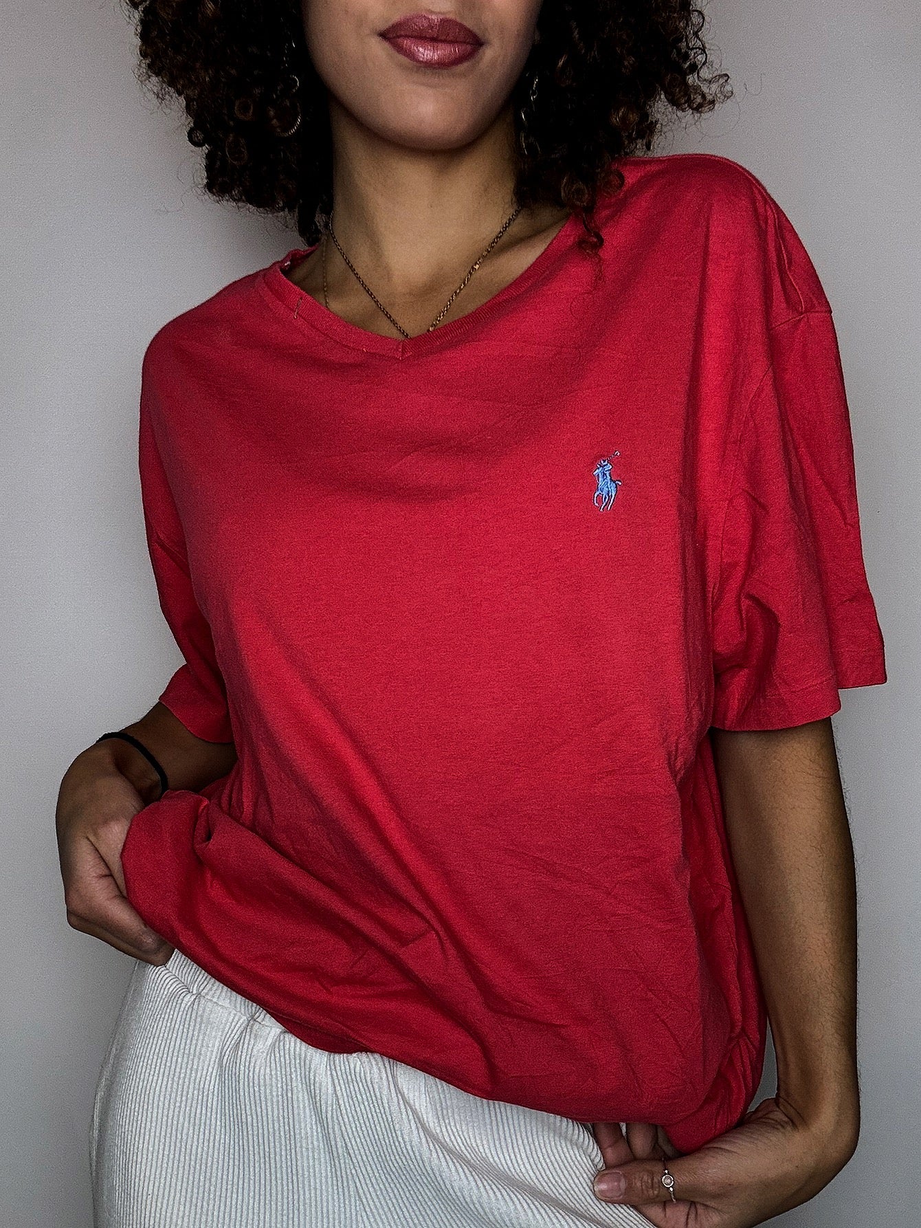 Tee shirt col V rouge RALPH LAUREN XL vintage