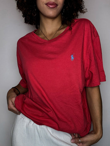 Tee shirt col V rouge RALPH LAUREN XL vintage