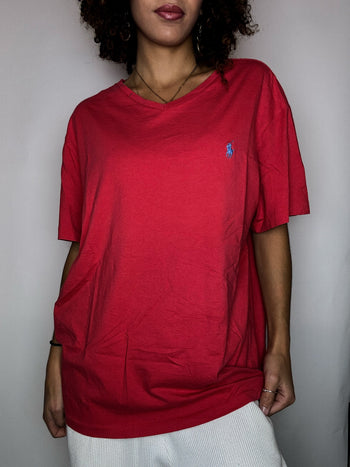 Tee shirt col V rouge RALPH LAUREN XL vintage