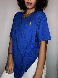 RALPH LAUREN XL Vintage blaues V-Ausschnitt-T-Shirt