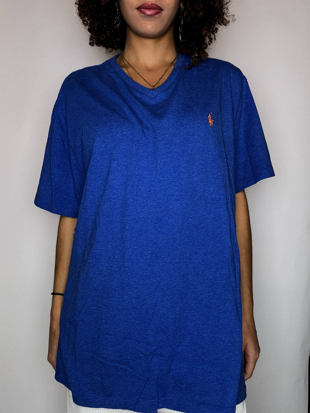 RALPH LAUREN XL Vintage blaues V-Ausschnitt-T-Shirt