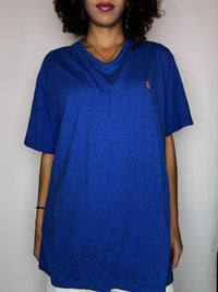 RALPH LAUREN XL Vintage blaues V-Ausschnitt-T-Shirt