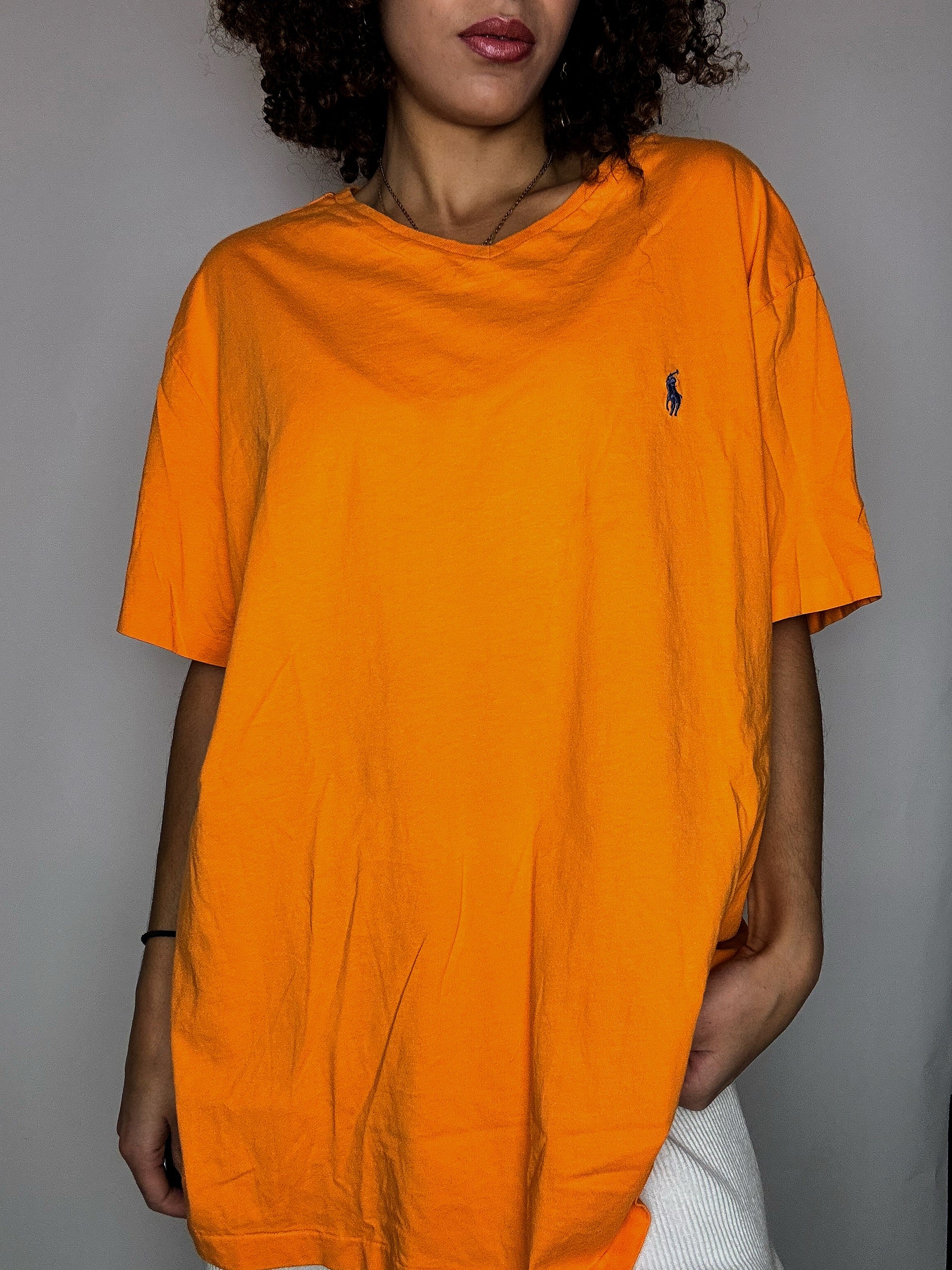 Tee shirt col V orange RALPH LAUREN XL vintage