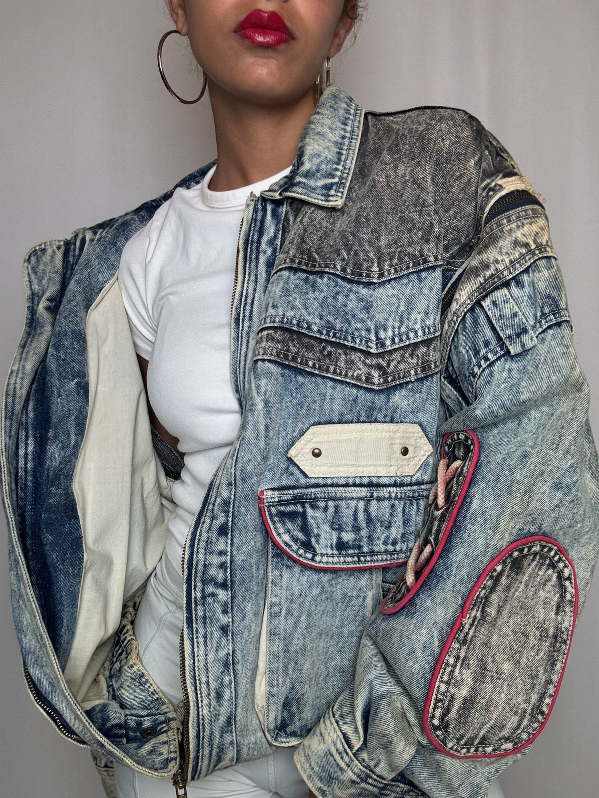 Veste en denim avec manches zip L vintage