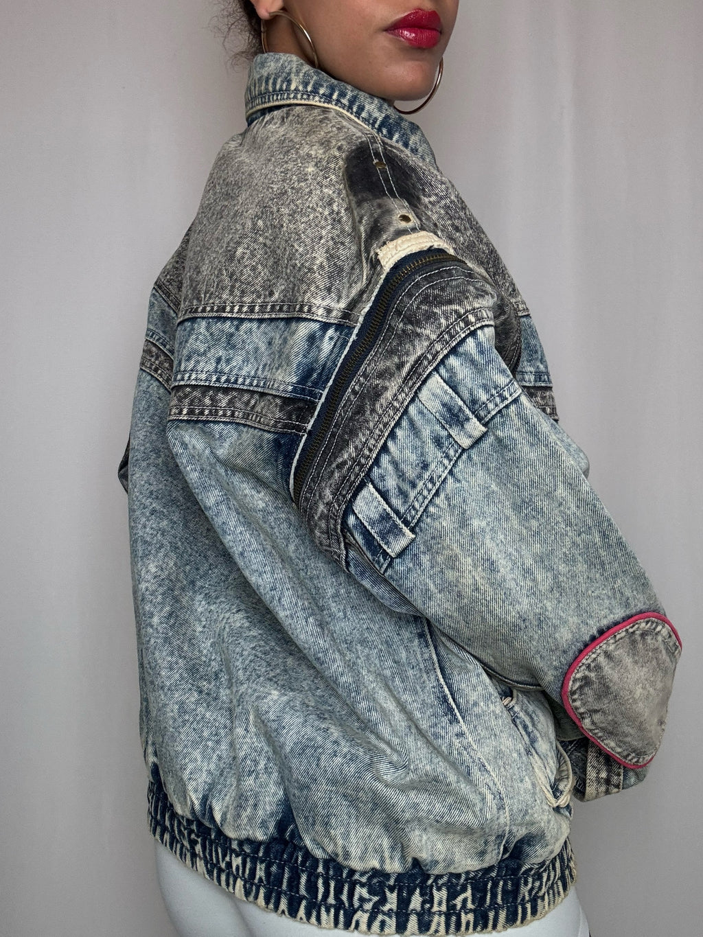 Veste en denim avec manches zip L vintage