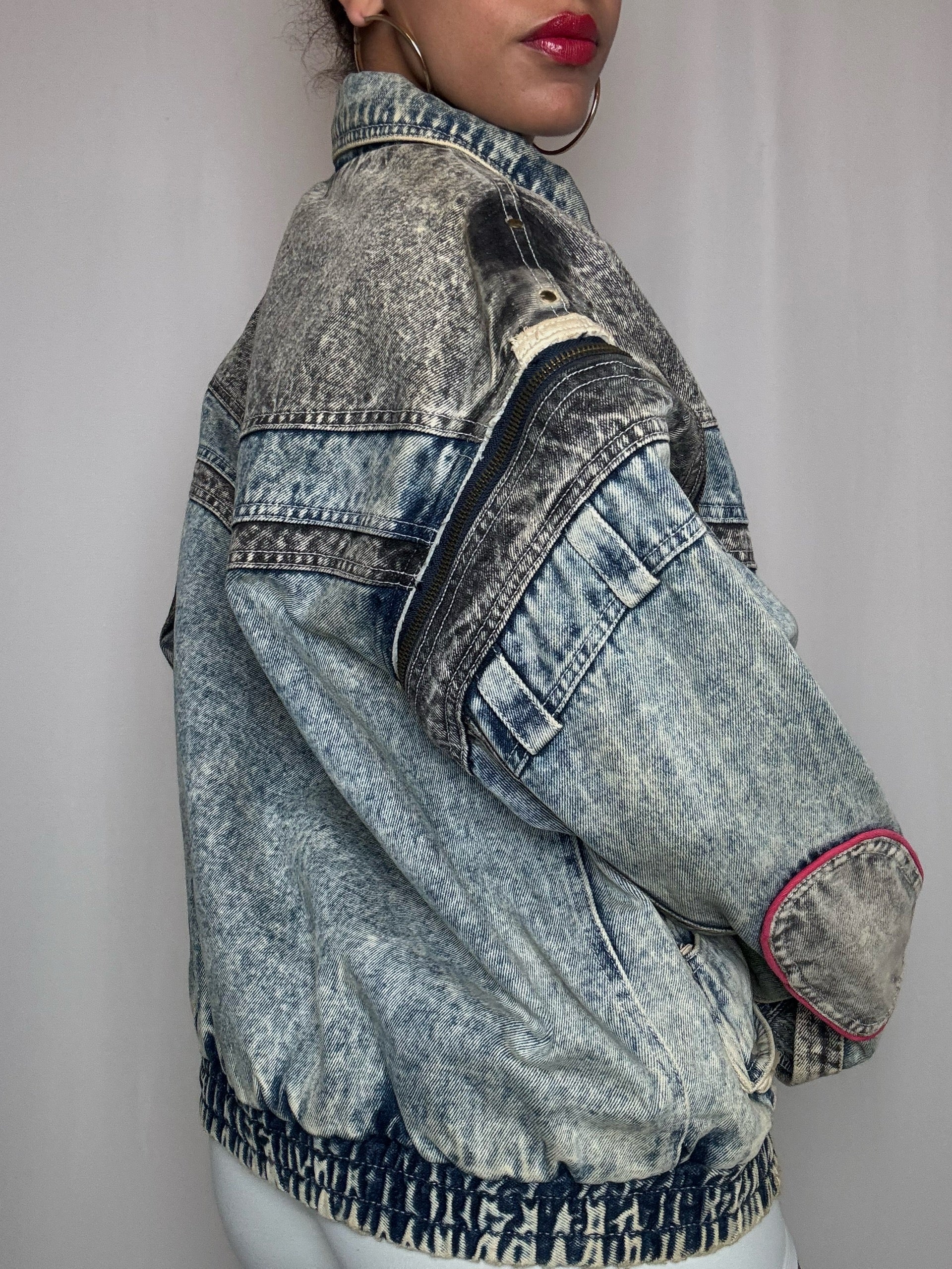 Veste en denim avec manches zip L vintage