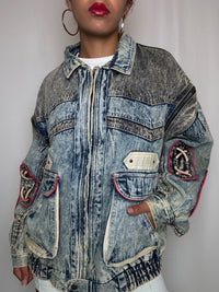 Veste en denim avec manches zip L vintage