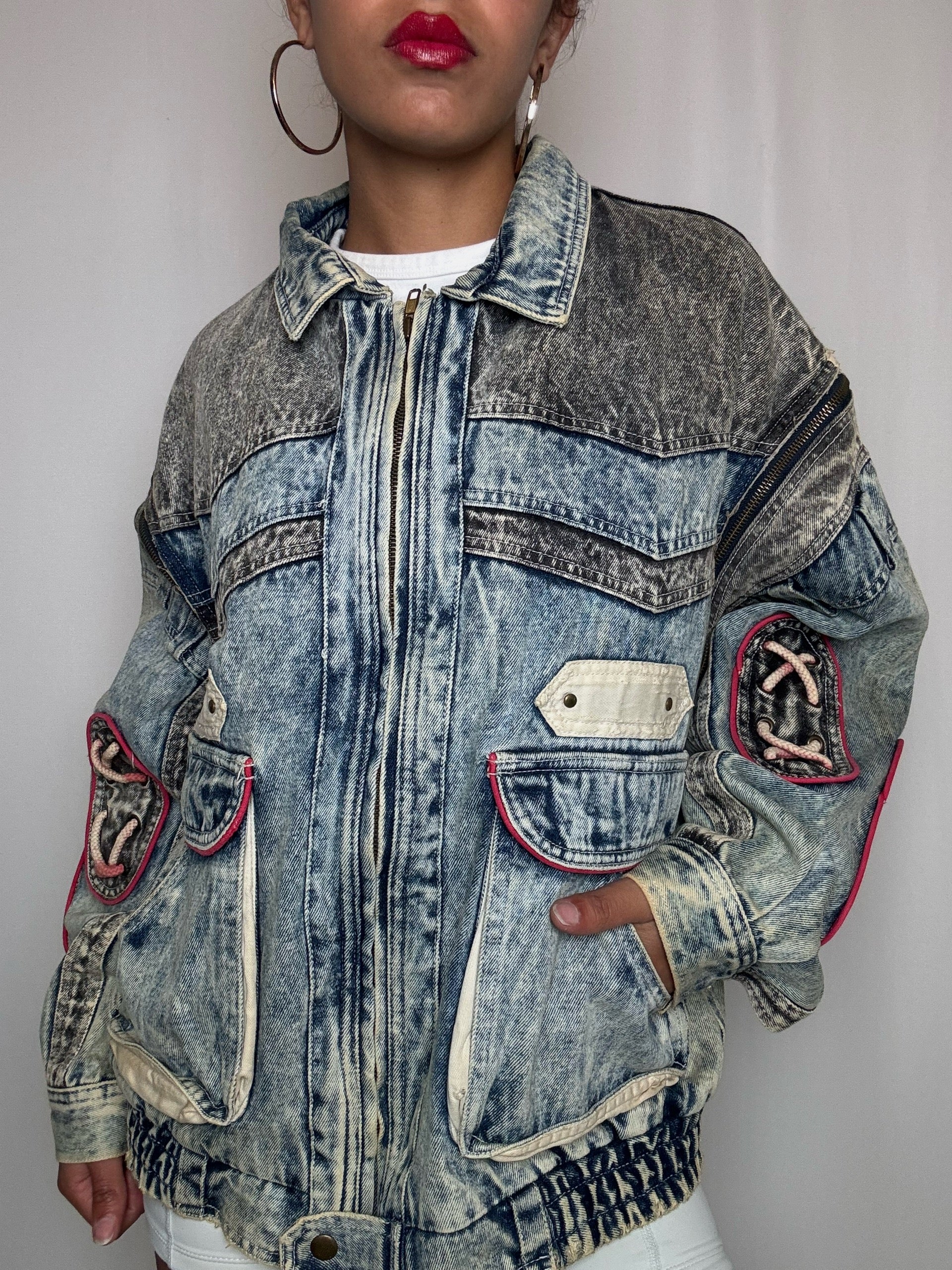 Veste en denim avec manches zip L vintage