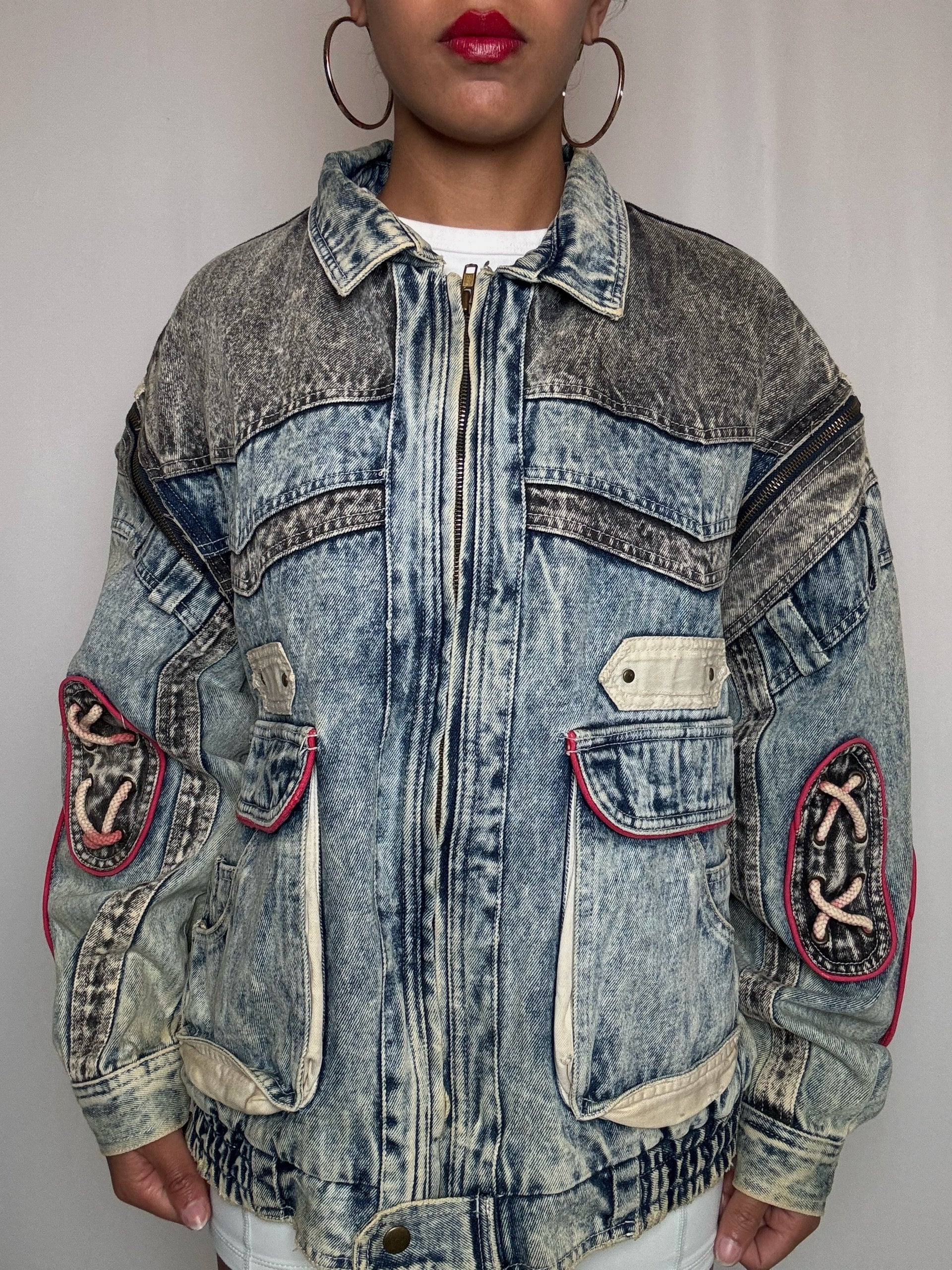 Veste en denim avec manches zip L vintage