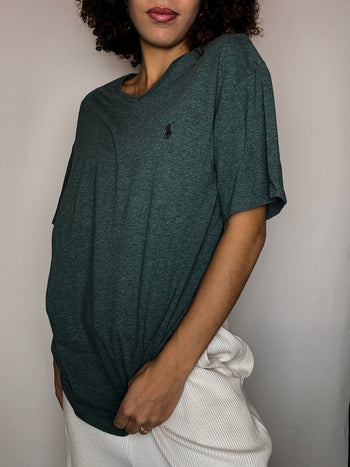 Tee shirt col V vert RALPH LAUREN L vintage
