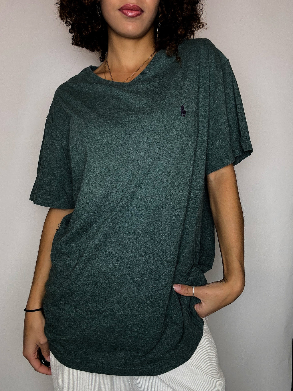 Tee shirt col V vert RALPH LAUREN L vintage