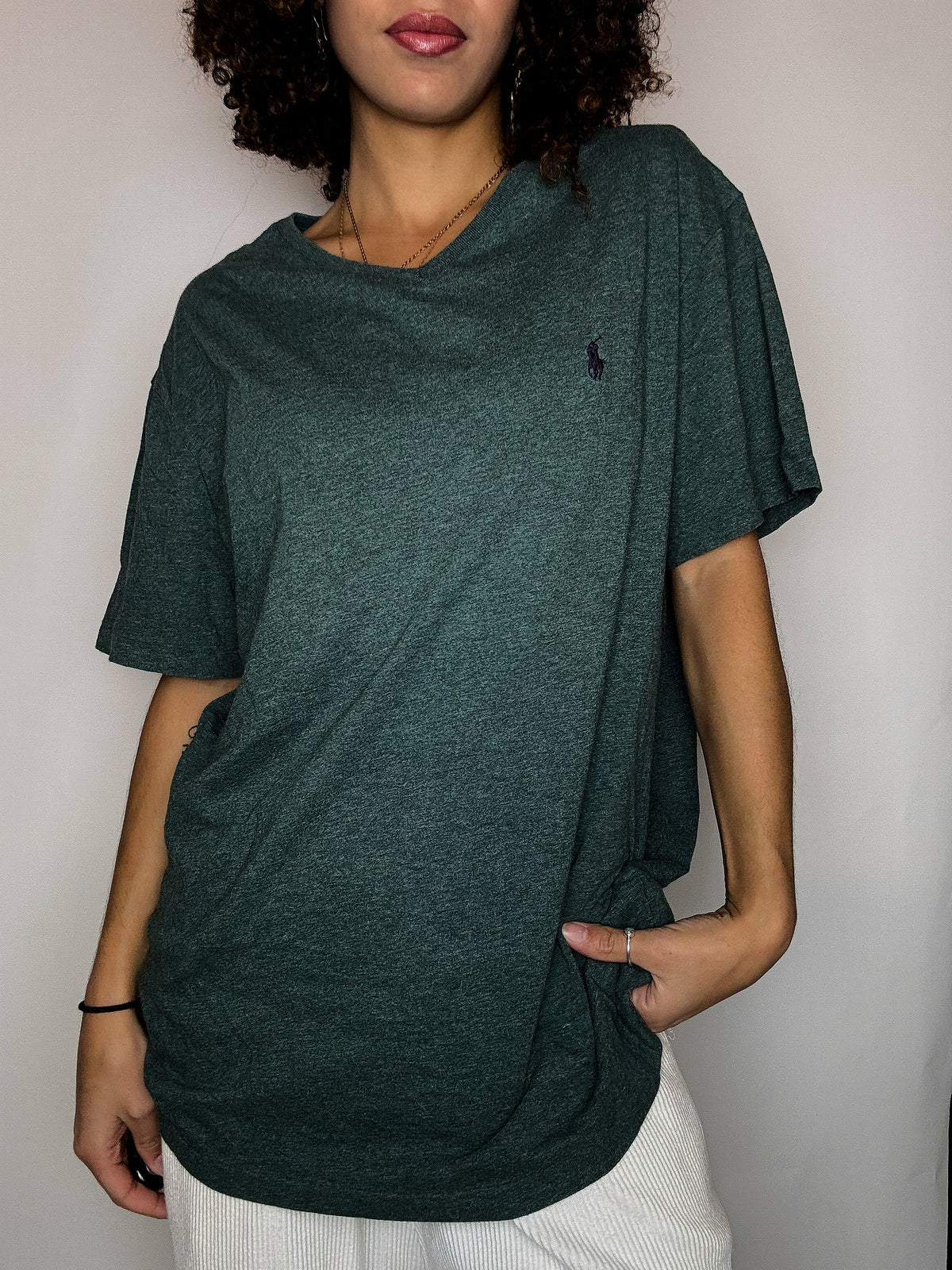 Tee shirt col V vert RALPH LAUREN L vintage