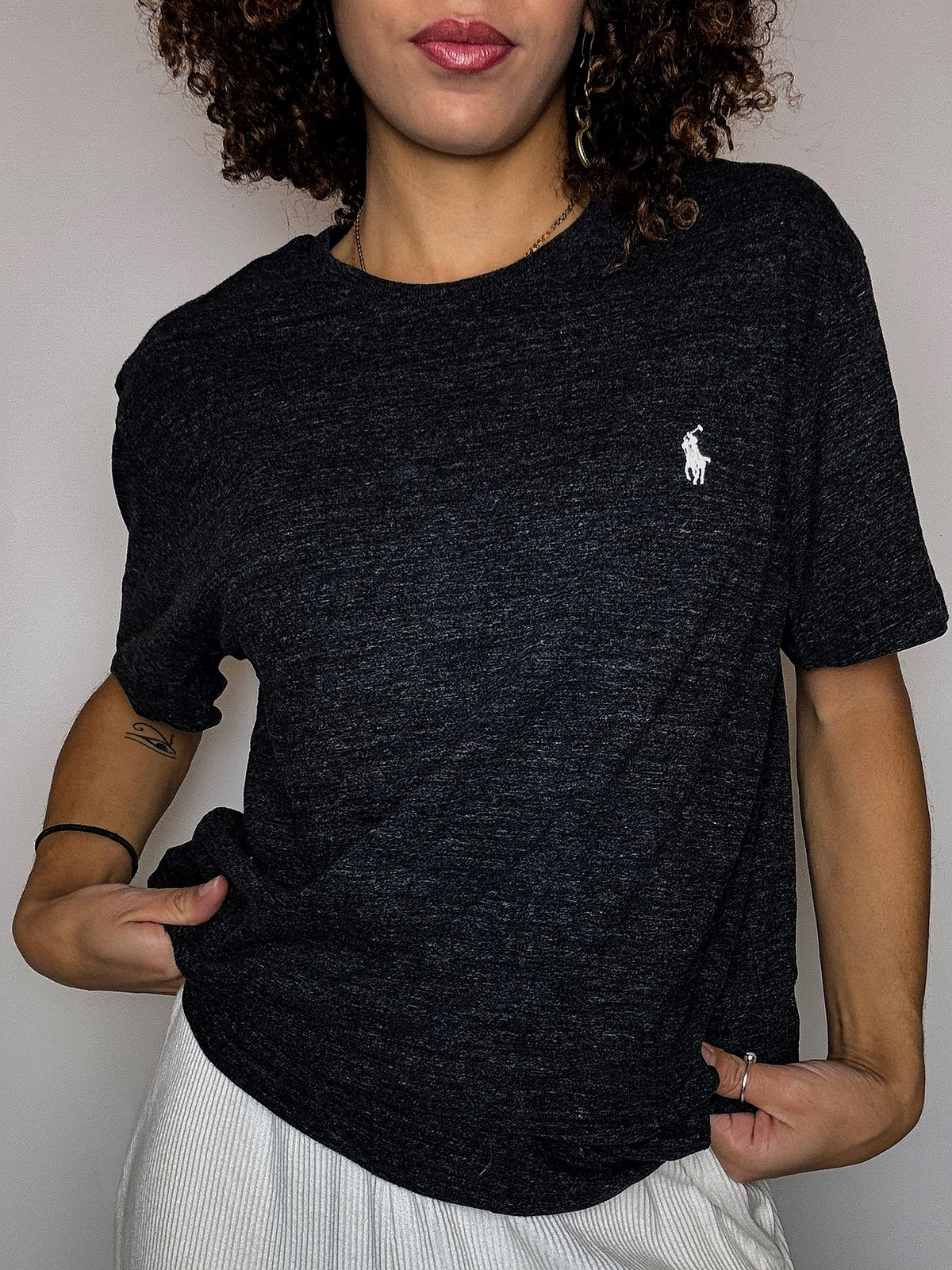 Tee shirt col rond gris chiné RALPH LAUREN M vintage