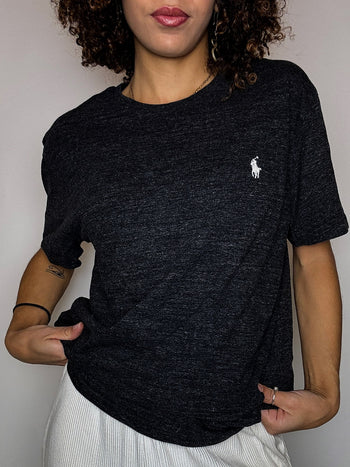 Tee shirt col rond gris chiné RALPH LAUREN M vintage