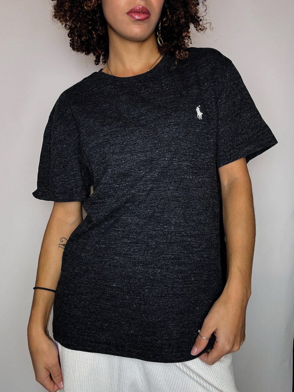 Tee shirt col rond gris chiné RALPH LAUREN M vintage