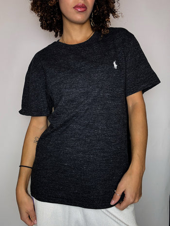 Tee shirt col rond gris chiné RALPH LAUREN M vintage