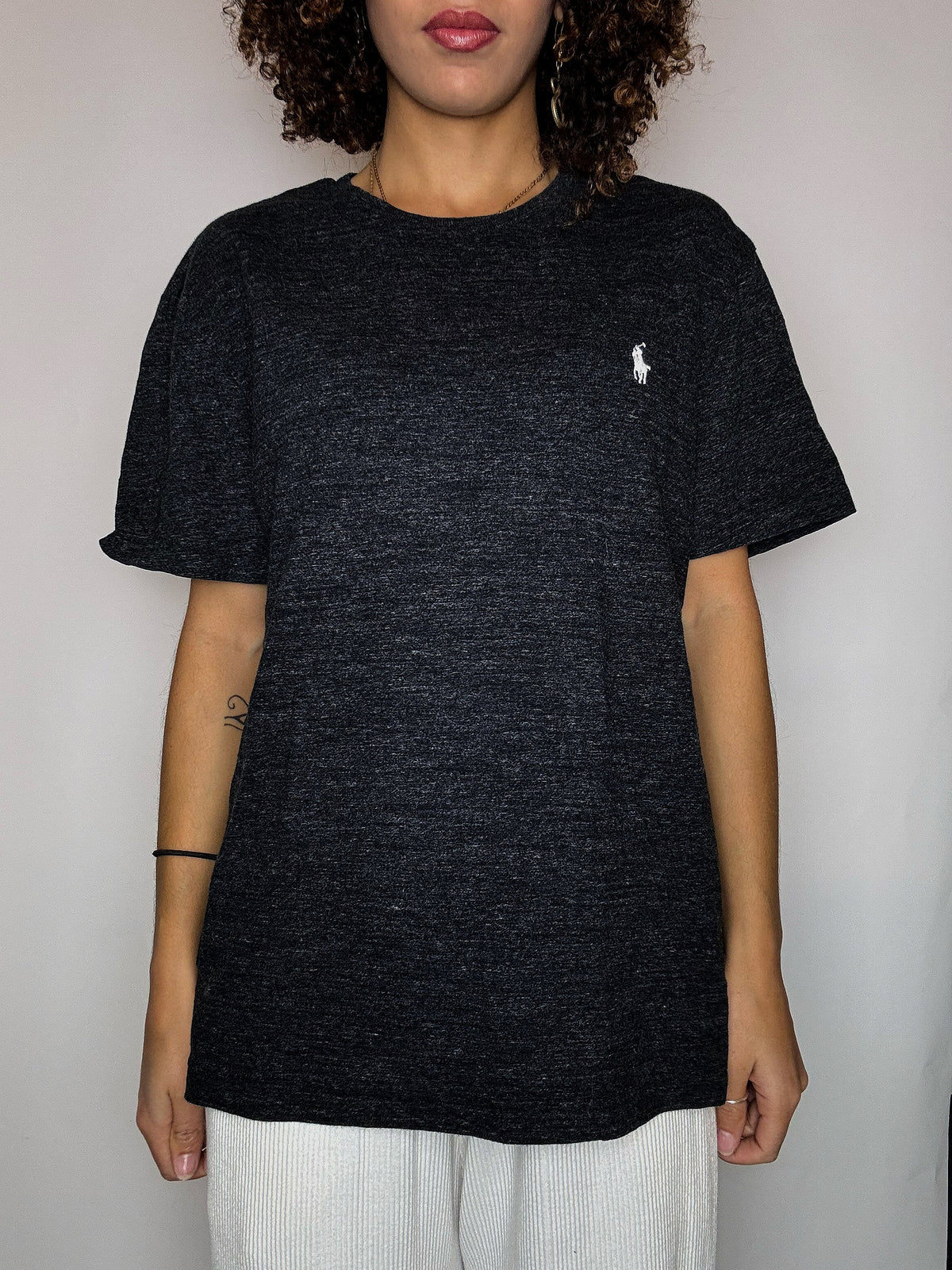 Tee shirt col rond gris chiné RALPH LAUREN M vintage