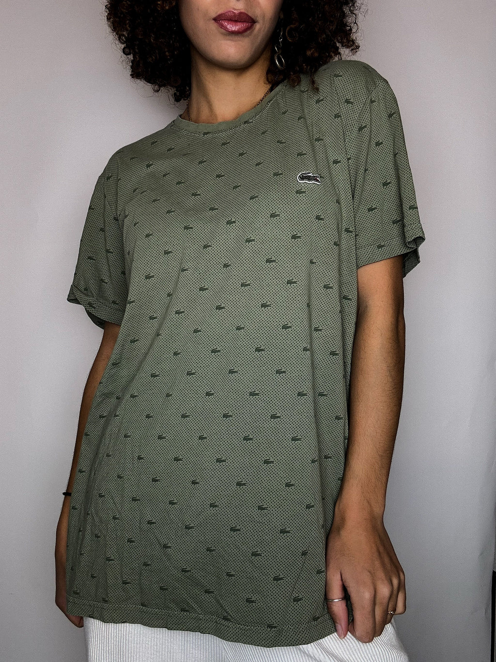 Tee shirt col rond kaki LACOSTE XL vintage