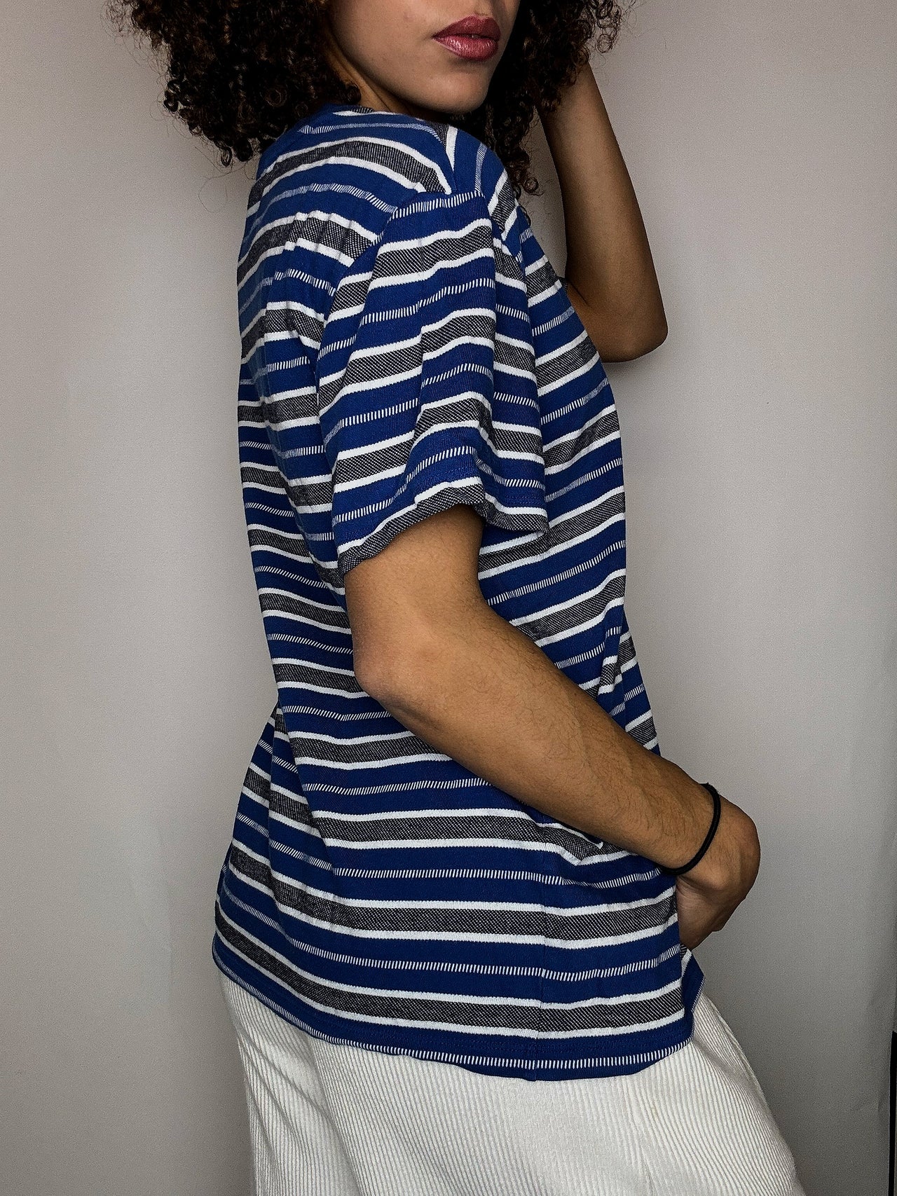 Tee shirt col rond à rayures marine LACOSTE L vintage