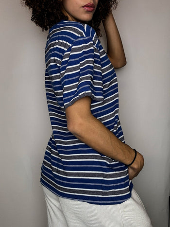 Tee shirt col rond à rayures marine LACOSTE L vintage