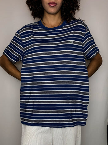 Tee shirt col rond à rayures marine LACOSTE L vintage