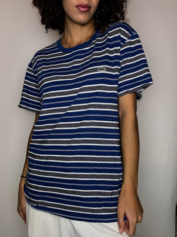 Tee shirt col rond à rayures marine LACOSTE L vintage