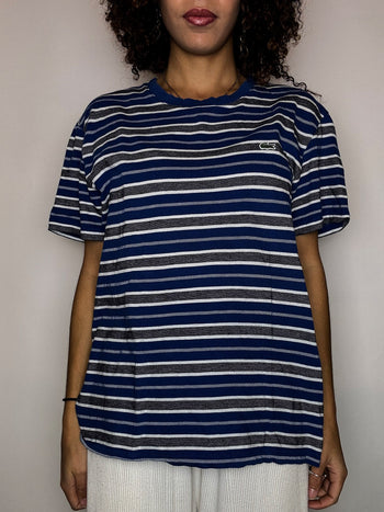 Tee shirt col rond à rayures marine LACOSTE L vintage