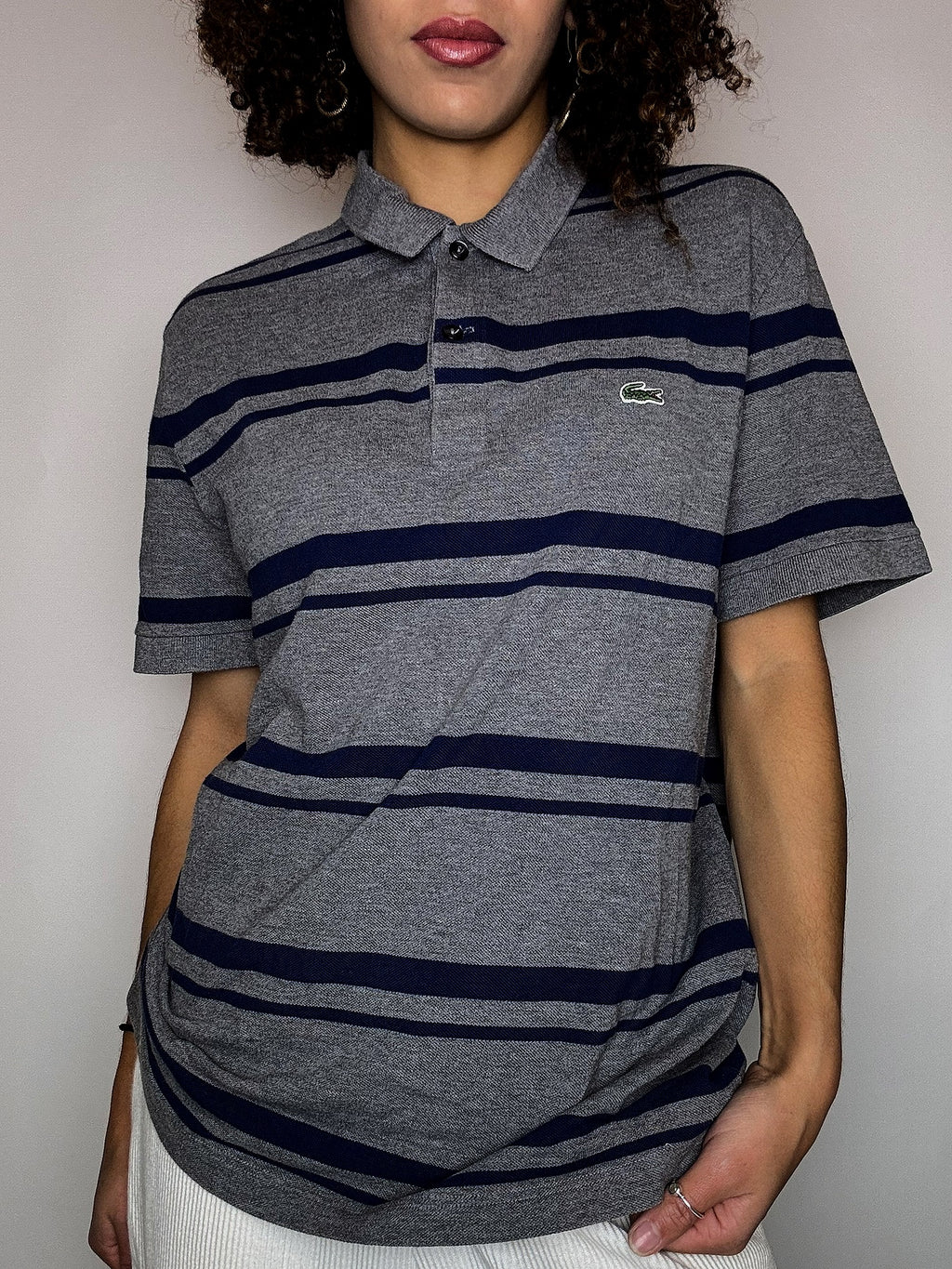 LACOSTE Vintage-Poloshirt, grau, kurzärmelig, Größe L
