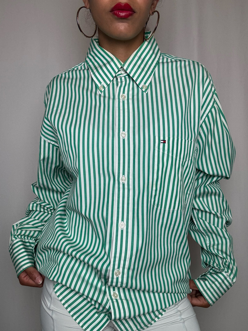Chemise rayée verte Fred Perry L vintage