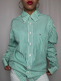 Chemise rayée verte Fred Perry L vintage