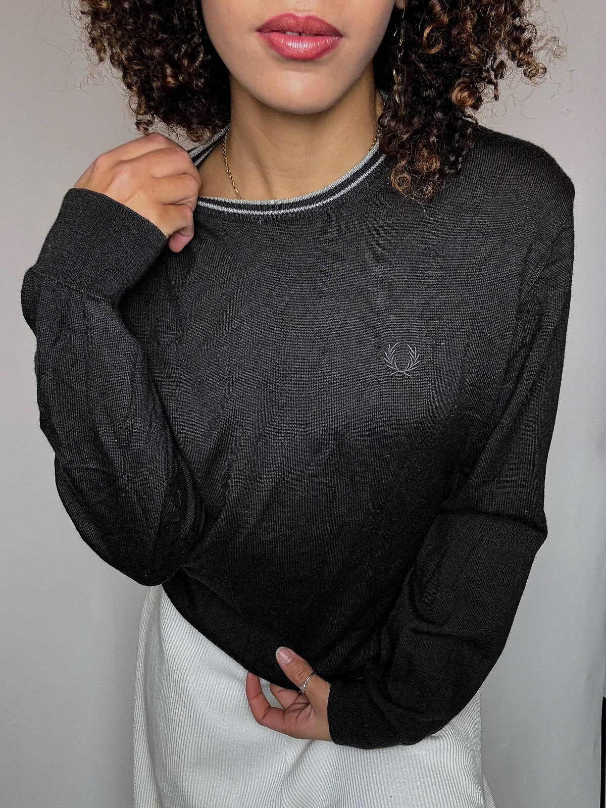 Pull col rond brun FRED PERRY L vintage